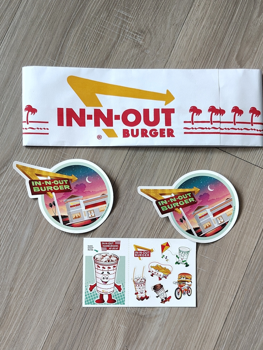 In-N-Out Burger White & Yellow Headband with Red Logo and Sticker Pack